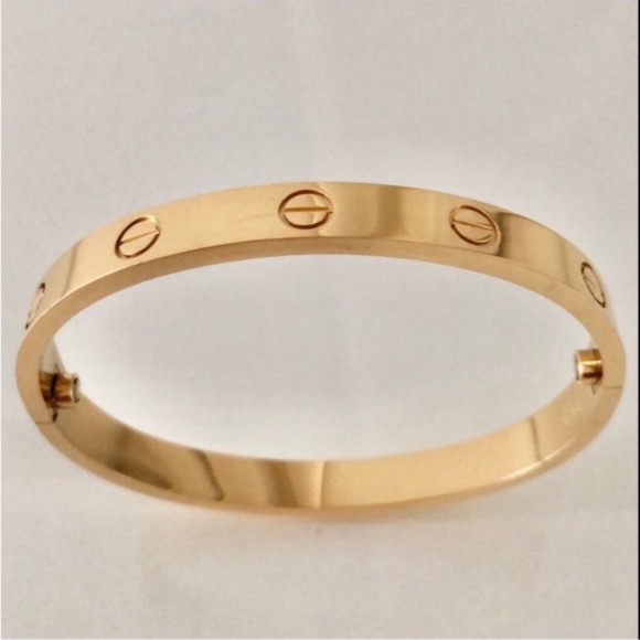 Gold Bangle Bracelet Without Stones Stainless Steel 18K Gold Plated - Picture 5 of 8